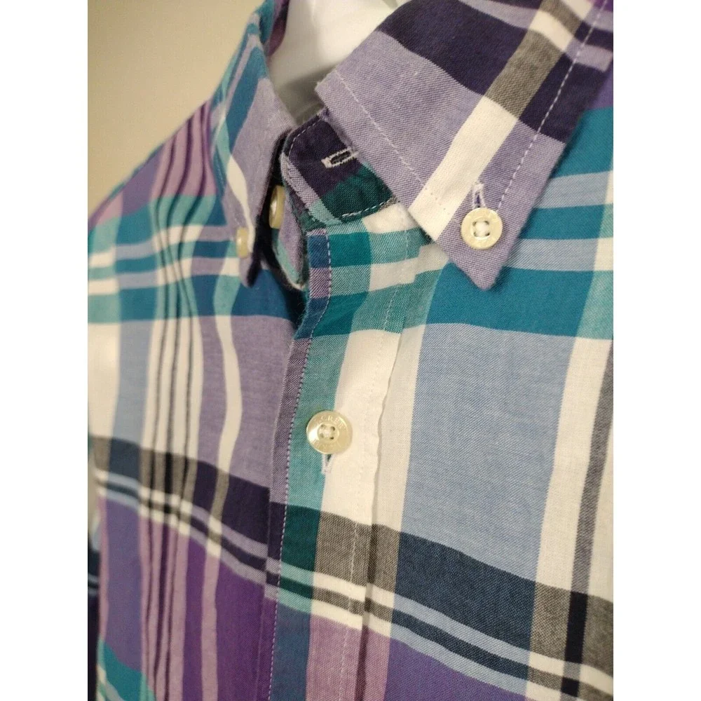 J.Crew Summer Plaid Shirt Mens Size S Purple Blue Long Sleeve Button Up